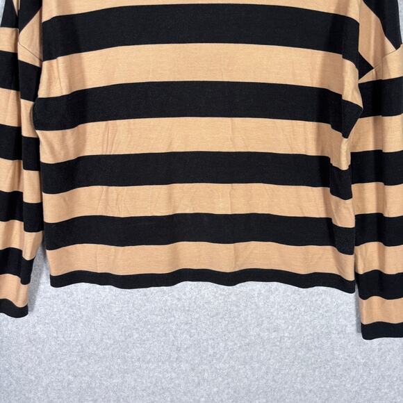 Chicos Top Large Black Tan Gold Zipper Stretch Soft Neutral Maximalist Career - Picture 3 of 11
